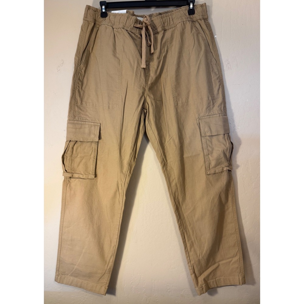 Mutual Weave Cargo Pants‎ Men XL Tan Brown Relaxed Taper Pull-On Utility NEW